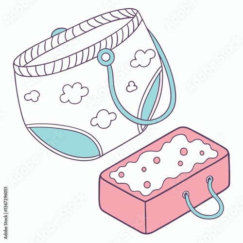 Illustrative baby bath essentials showcasing cleanliness and gentle care products