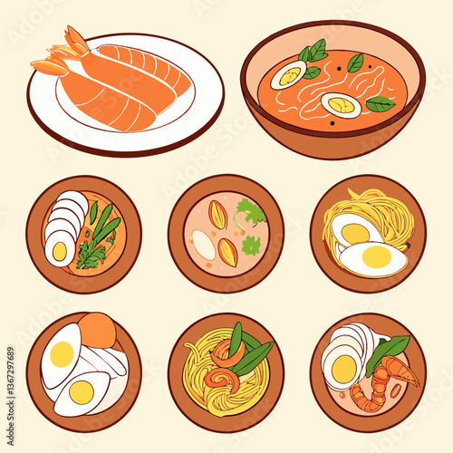 Whimsical asian dishes collection, a culinary tour through vibrant flavors