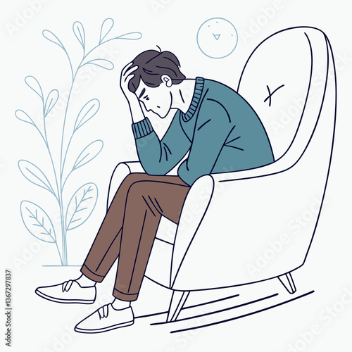 Contemplative figure experiencing solitary moment within interior domestic setting