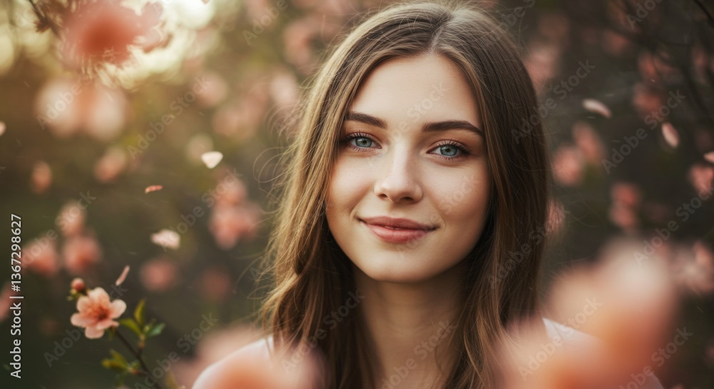 Woman in Blooming Garden