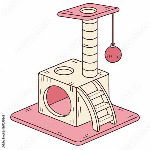 Stylized Cat Tree with Playful Elements for Feline Enrichment and Activity