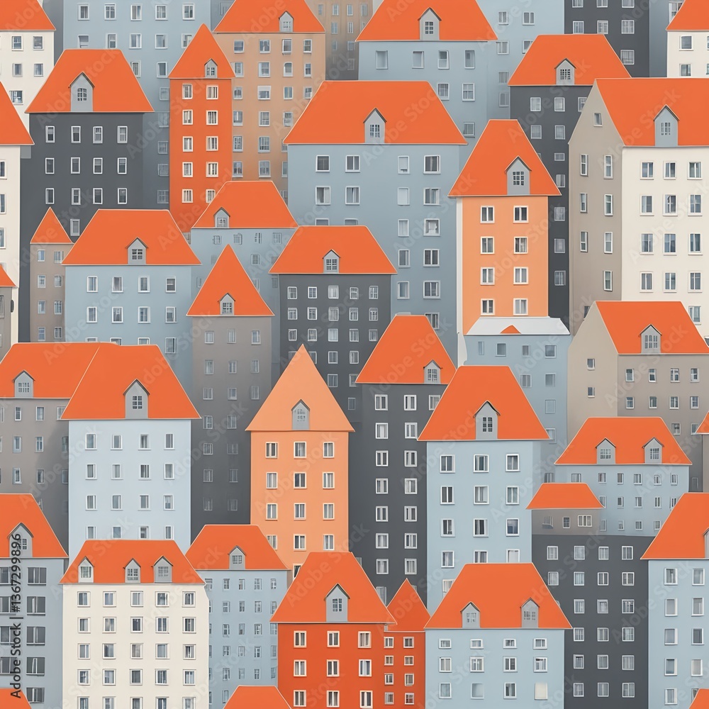 Fototapeta premium Colorful Cityscape Seamless Pattern of European-Style Buildings