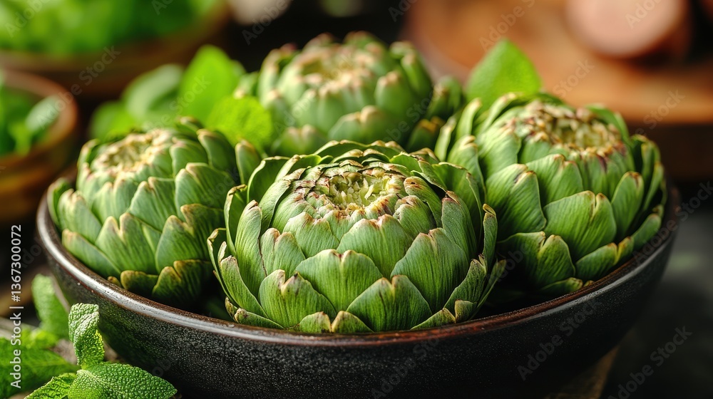 Obraz premium freshly peeled stuffed artichoke ready for cooking smooth tender,perfect for traditional dolma or gourmet dishes with vibrant green outer leaves