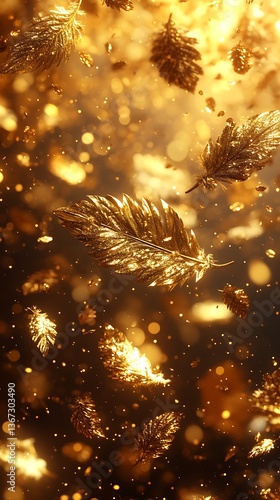 Wallpaper Mural Golden leaves falling in dark background with bokeh. Torontodigital.ca