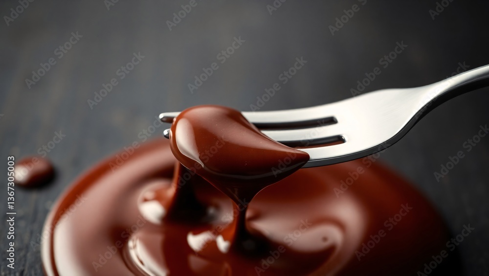 Fototapeta premium Spoon with Dripping Melted Chocolate – Smooth and Creamy Dessert Ingredient Close-Up