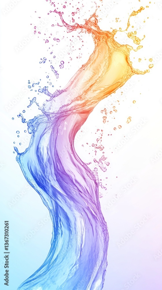 Naklejka premium Colorful water splash flowing with vibrant gradient on white backdrop