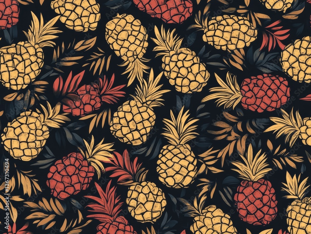 Tropical Pineapple Paradise: A Vibrant Seamless Pattern of Exotic Fruits Tropical Pineapple Paradise: A Vibrant Seamless Pattern of Exotic Fruits