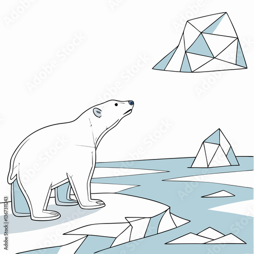 Polar bear gazing at fragmented ice formations amidst an arctic landscape