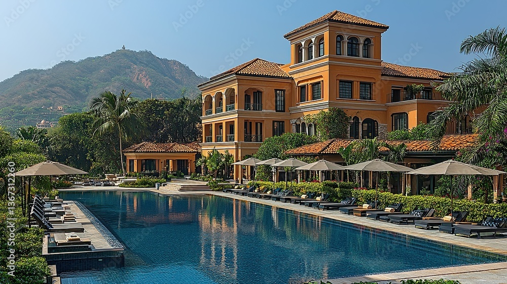 Obraz premium Luxury Resort with Mountain View and Infinity Pool