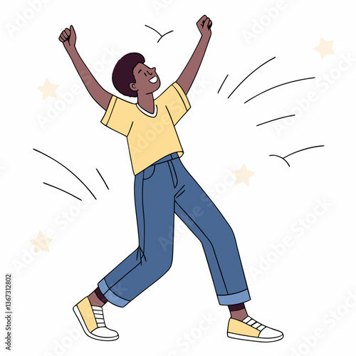 Celebrating a victory: An animated person rejoices with arms raised triumphantly