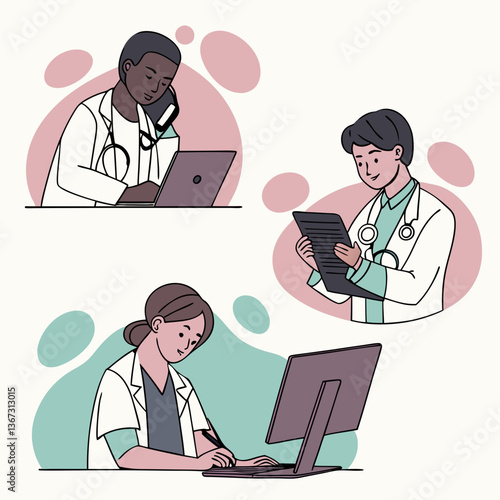 Diverse Healthcare Professionals Engaging in Patient Care and Administrative Tasks