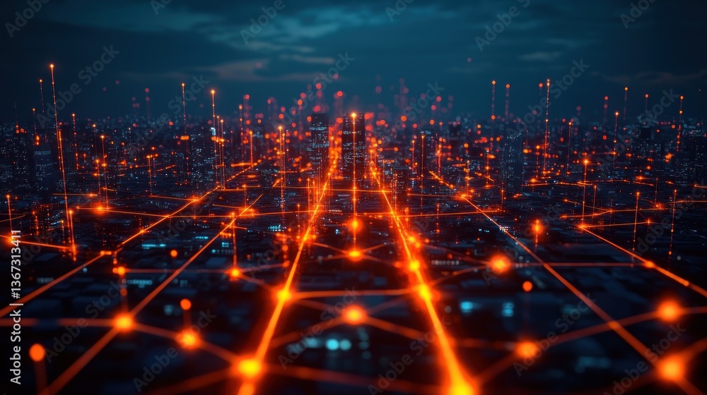Obraz premium Futuristic city network at night