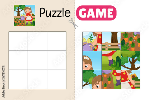 Education paper game for preshool children. Cut out the parts and glue them in the correct place. 
