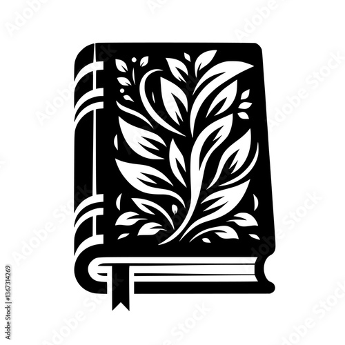 Botanical Tome: A Black and White Book Adorned with Flourishing Foliage