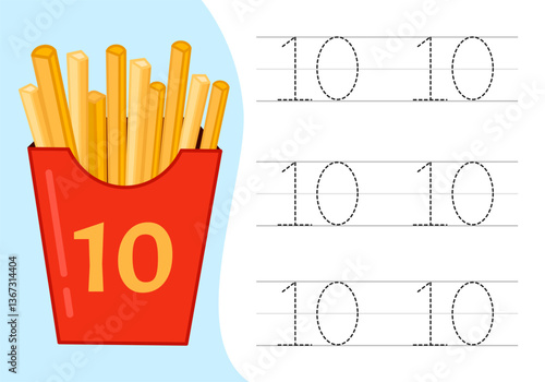 Kids learning material. Worksheet for learning numbers. Number 10.