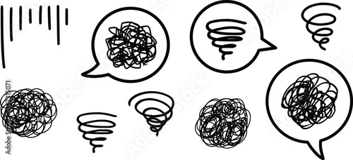 Set of hand-drawn dizzy signs drawn in manga style, vector illustration.