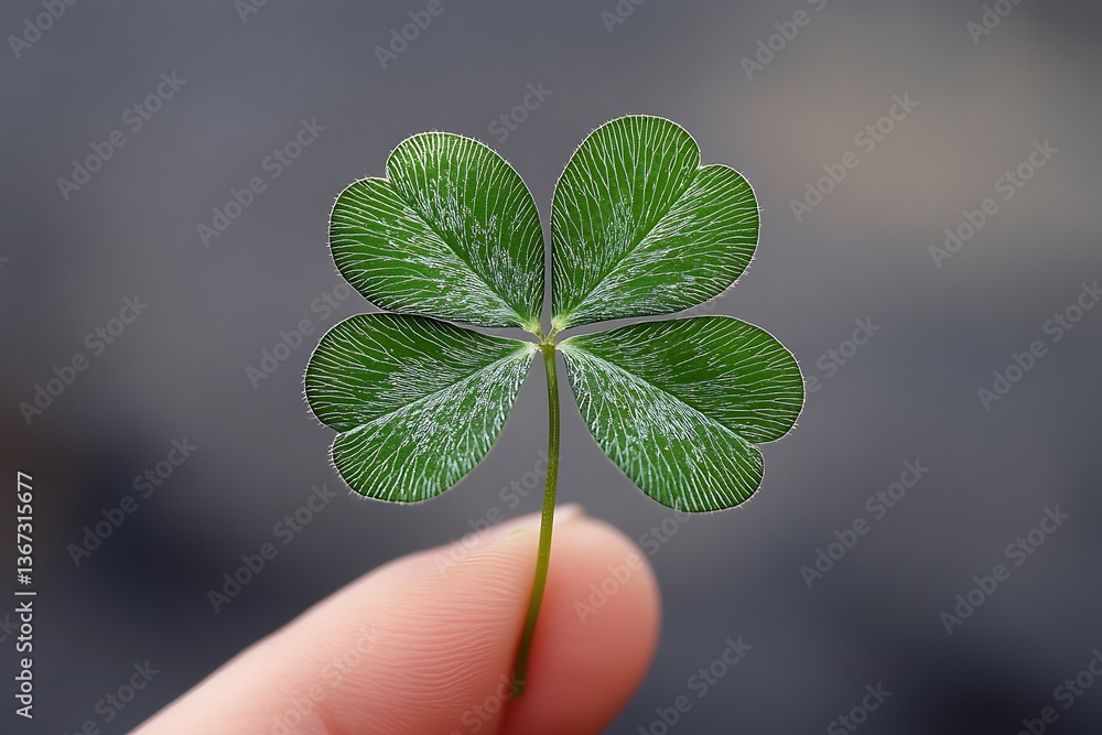Four-leaf clover held between fingers.