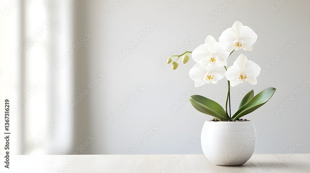 Stunning close up of a vibrant orchid flower in full bloom placed in a sleek and contemporary ceramic pot showcasing the natural elegance and beauty of this botanical masterpiece Stunning close up of a vibrant orchid flower in full bloom placed in a sleek and contemporary ceramic pot showcasing the natural elegance and beauty of this botanical masterpiece