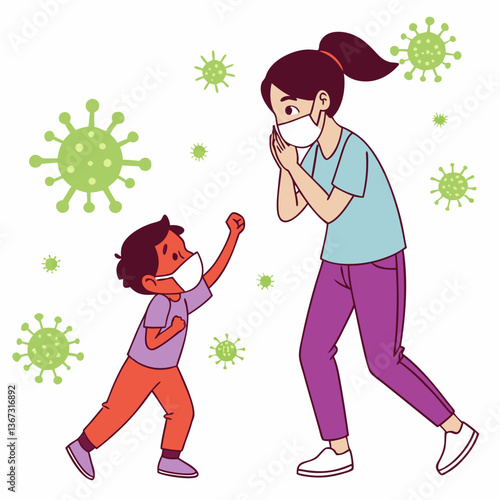 Illustrative depiction of health awareness with mother and child protection