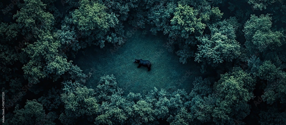 Solitude in the Emerald Forest: An Aerial View of a Black Bear Solitude in the Emerald Forest: An Aerial View of a Black Bear