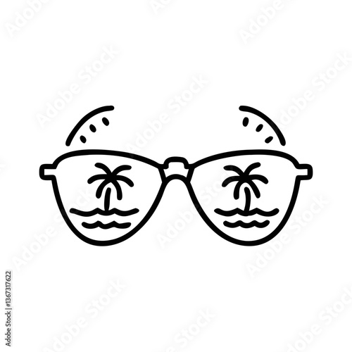 Sunglasses reflecting tropical island view  