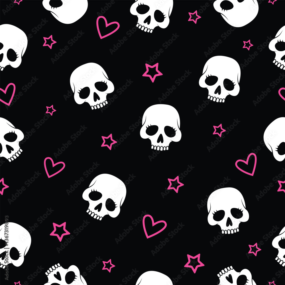 Seamless pattern with hearts and skulls. Vector gothic pattern. Seamless pattern with hearts and skulls. Vector gothic pattern.