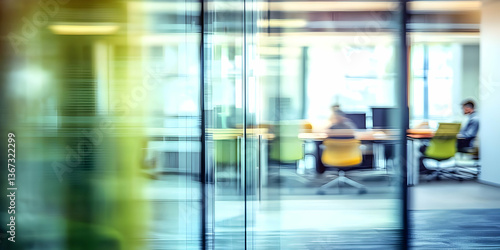 Photo Of Modern Office Interior With Blurred People And Glass Walls