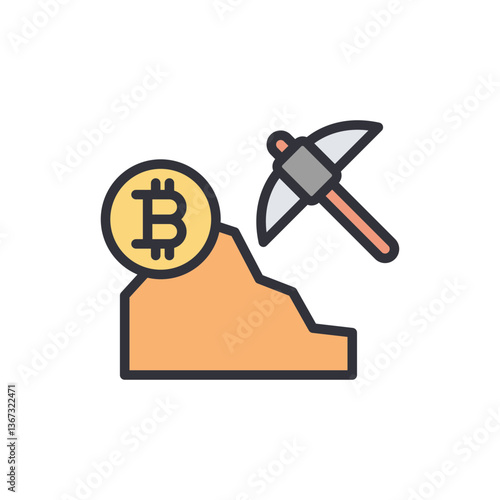 Bitcoin mining colored icons, minimalist vector illustration ,simple transparent graphic element .Isolated on white background