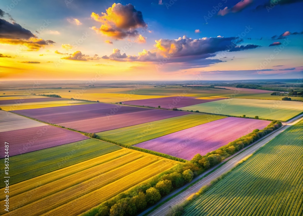 Fototapeta premium Aerial View Pastel Colored Plains, Soft Hues Landscape