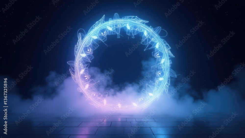 Obraz premium Futuristic Neon Circle Portal Glowing Abstract Ring Sci Fi Fantasy Background