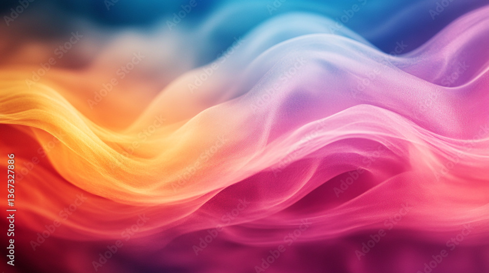 Abstract background with flowing waves of vibrant colors blending seamlessly in a soft and dreamy style.