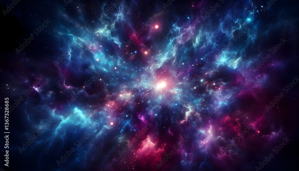 Naklejka premium Abstract cosmic scene with glowing light, deep space colors, and fantasy sci-fi aesthetic