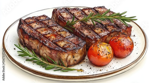 grilled lamb chop isolated,cartoon illustration style