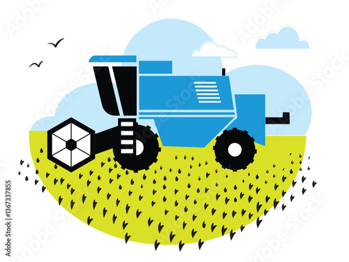 An agricultural harvester harvests in the field
