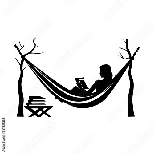 Hammock Reading Silhouette, Relaxing Scene