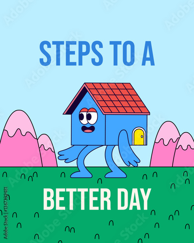 Poster design walking house with motivational massage Steps to a Better Day