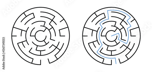 Circle Labyrinth Maze Game for Children Worksheet with Solution