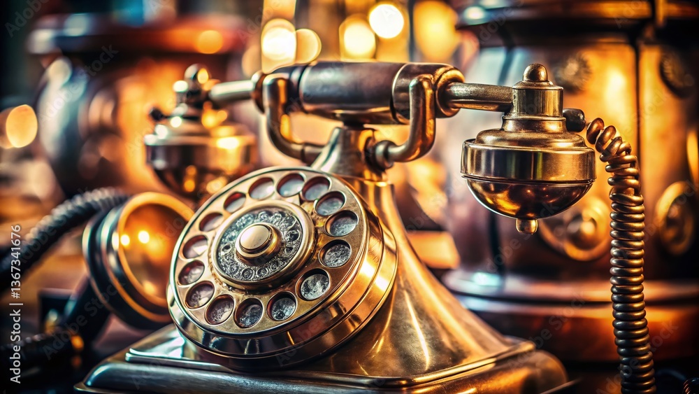 Antique Telephone: Vintage Rotary Phone, Shallow Depth of Field, Detailed Closeup