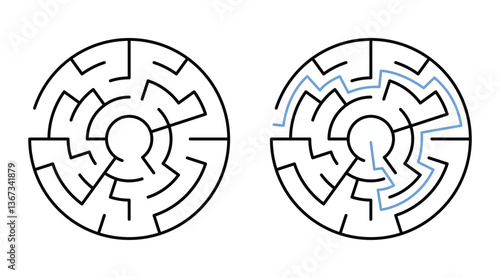 Circle Labyrinth Maze Game for Children Worksheet with Solution