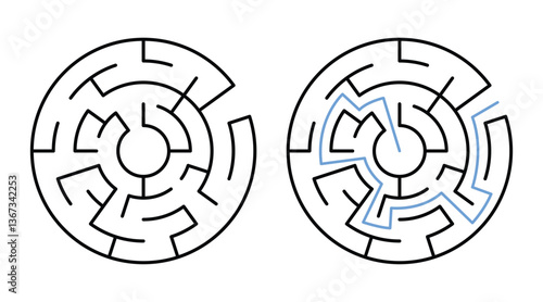 Circle Labyrinth Maze Game for Children Worksheet with Solution