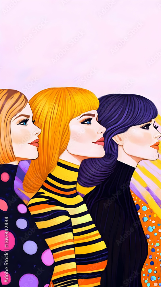 Pixel Art Portrait of Three Women With Varying Hair Colors and Pixel Art Portrait of Three Women With Varying Hair Colors and