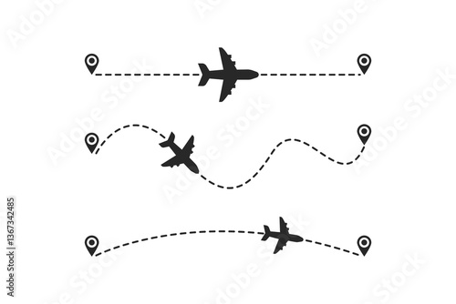 Airplane Flying Route to Route Set for Global Air Travel and Navigation Concept