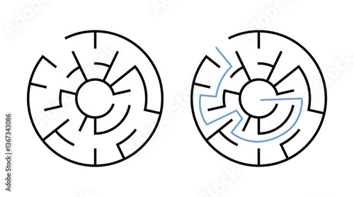 Circle Labyrinth Maze Game for Children Worksheet with Solution
