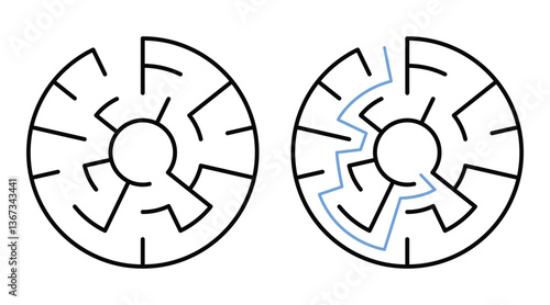 Circle Labyrinth Maze Game for Children Worksheet with Solution