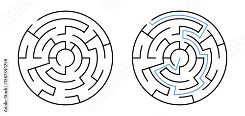 Circle Labyrinth Maze Game for Children Worksheet with Solution