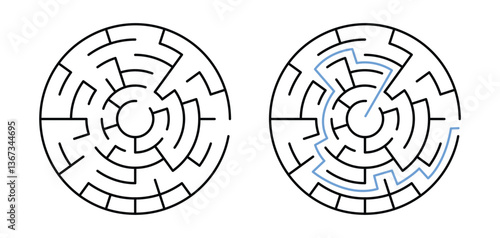 Circle Labyrinth Maze Game for Children Worksheet with Solution