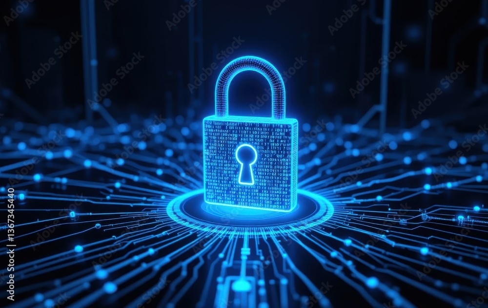 Digital Cyber Security Padlock Network Protection Blue Technology Data Safe Code System Future Digital Cyber Security Padlock Network Protection Blue Technology Data Safe Code System Future