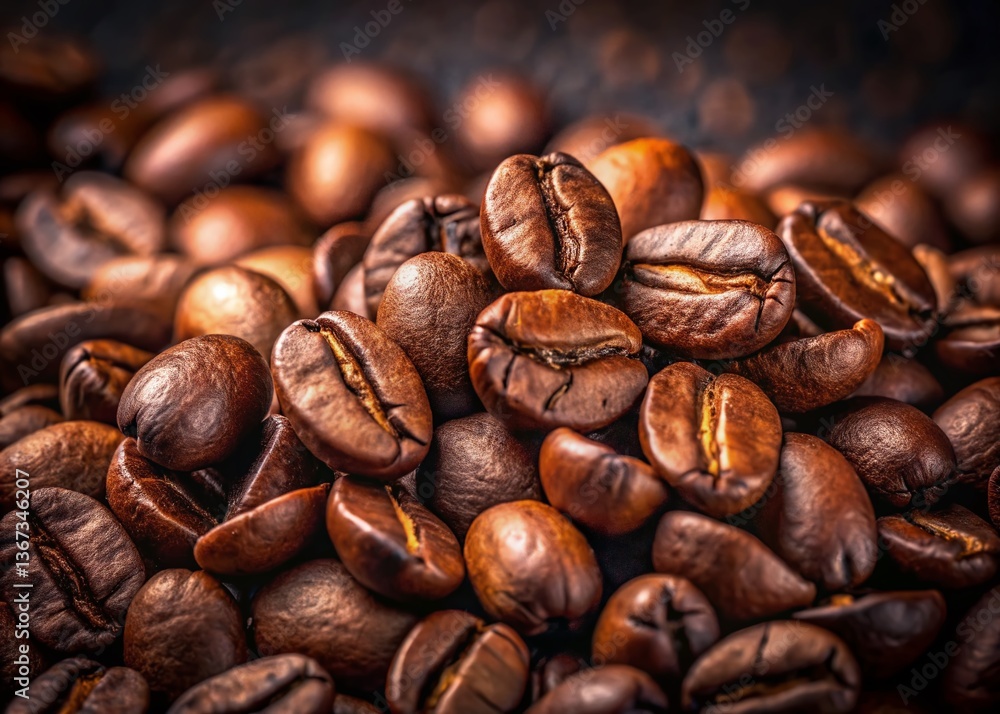 Fototapeta premium Aromatic Coffee Beans Portrait Photography: Close-up of Roasted Coffee Beans
