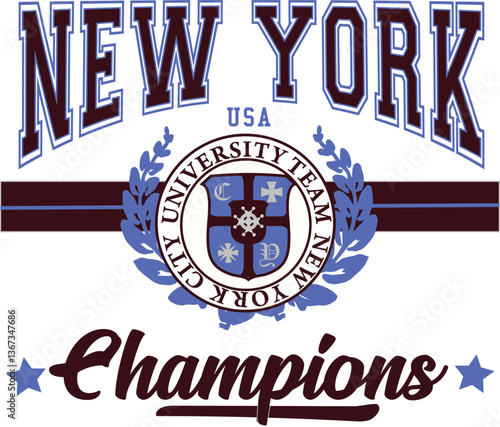 New York NYC Champions wreaf varsity script retro vintage sport USA Trending American Graphic Tee t-shirt logo slogan graphic artwork typography tote badge emblem crest league teams sports