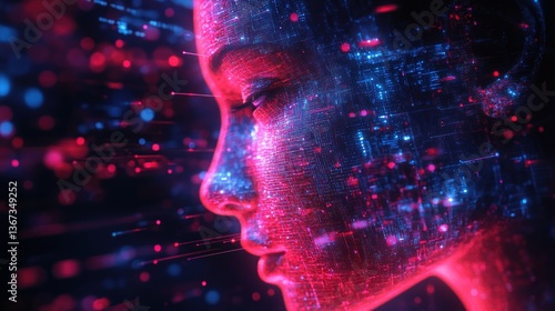 Wallpaper Mural Digital woman's face, glowing lines, abstract background, futuristic portrait Torontodigital.ca